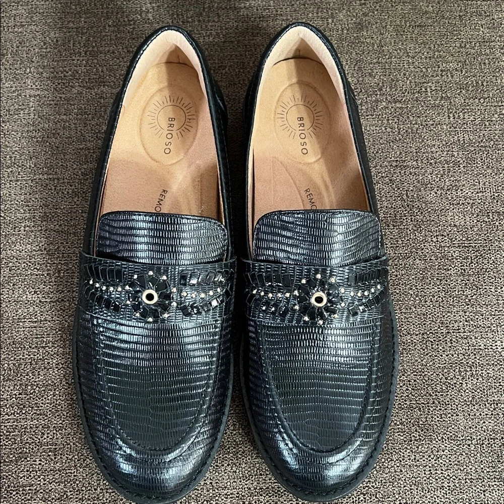 New Brioso Frisco Lizard Embossed Leather Comfort Loafers Women’s Size 6.5 Black